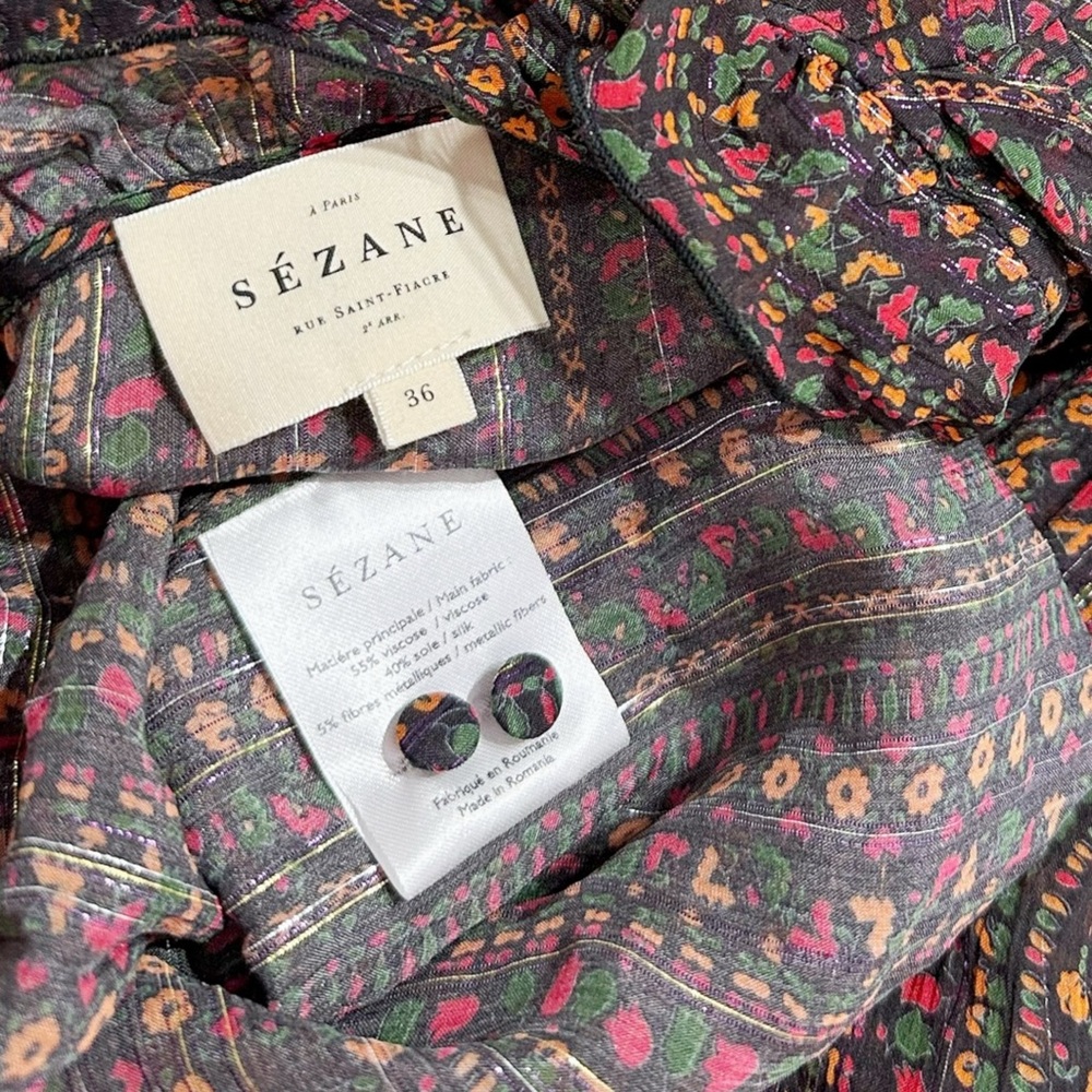Sezane Black Floral Ruffled Wrap Blouse - Picture 12 of 12